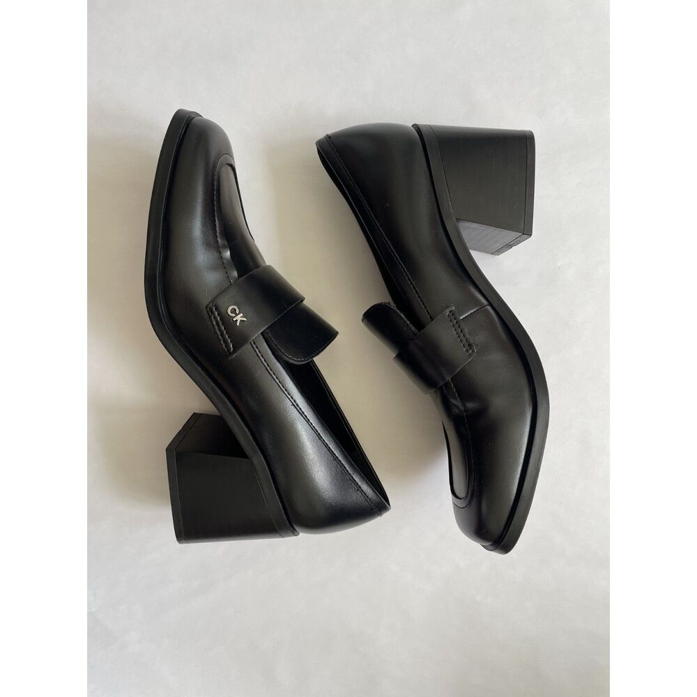 Calvin Klein Ventice Black Leather Heeled Loafers (KC Venta-R) - Size [7]